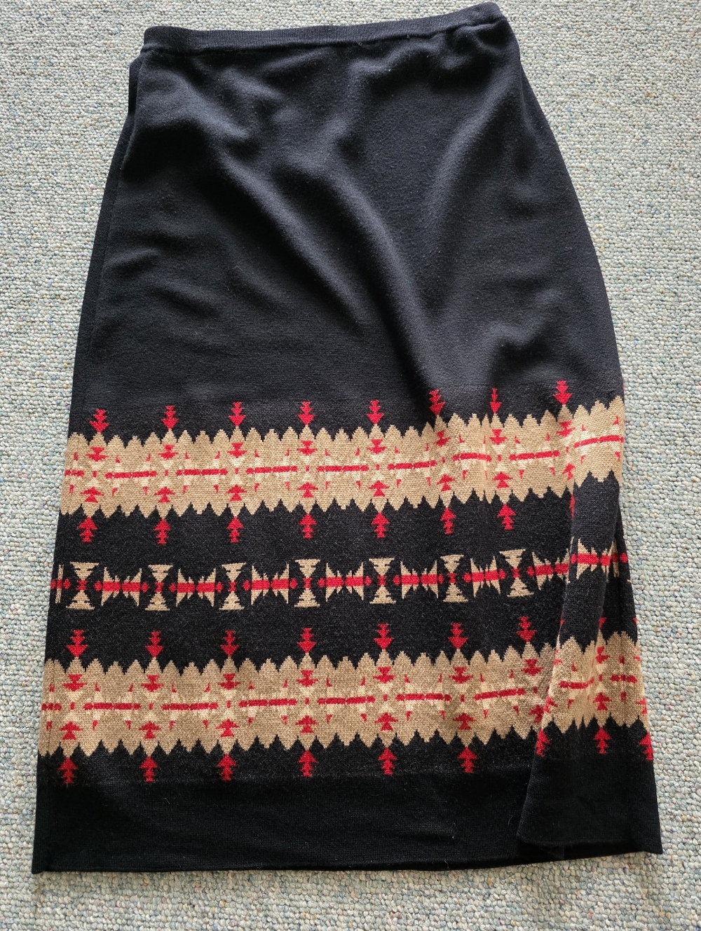 Pendleton Black Pencil Skirt with Tan & Red Geometric Southwestern Border